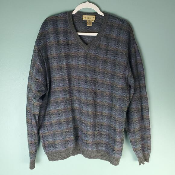Tricots St Raphael Mens Multicolor Merino Wool Pattern V-Neck Sweater Size XL - Picture 1 of 5